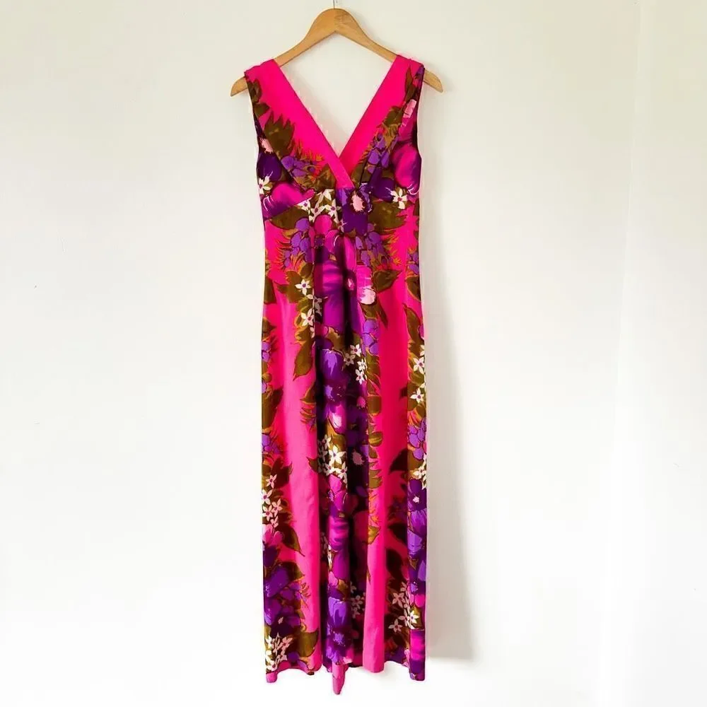 Vintage Skirts’ N Blouses Speciality Shop Honolulu Pink Floral Sleeveless Maxi